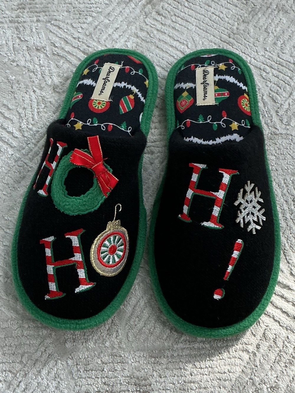 Dearfoams Ho Ho Holiday Xmas Slippers Cozy Unisex Men’s 9-10 Women’s 11-12 NWOT